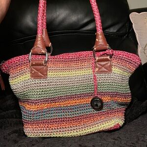 The Sak | Multi-Color Woven Straw Tote Bag with Brown Trim